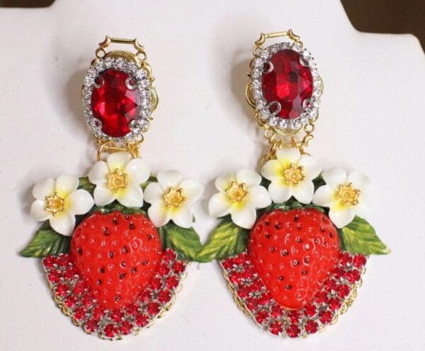 SOLD! 4963 Baroque Runway Strawberry Flower Blossom Studs Earrings - Image 4