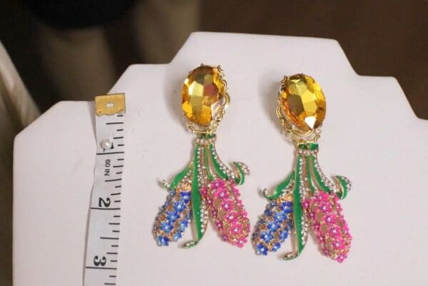 SOLD! 4964 Baroque Runway Angenolia Flower Enamel Yellow Rhinestone Studs Earrinhs - Image 5