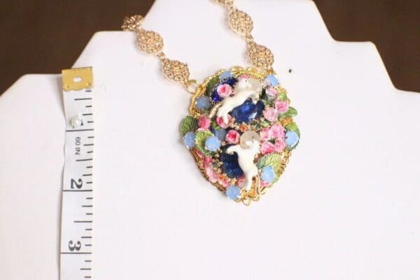 SOLD! 4966Enamel Unicorns Genuine Agate Massive Pendant Necklace - Image 4