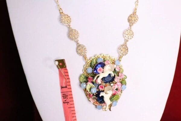 SOLD! 4966Enamel Unicorns Genuine Agate Massive Pendant Necklace - Image 7