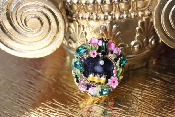SOLD! 4971 Genuine Solar Quartz Enamel Swallows Massive Cocktail Adjustable Ring - Image 3