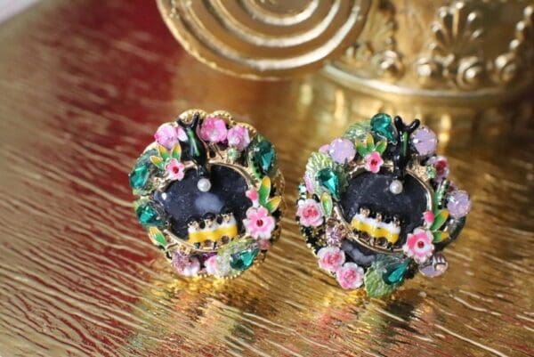 SOLD! 4971 Genuine Solar Quartz Enamel Swallows Massive Cocktail Adjustable Ring - Image 4