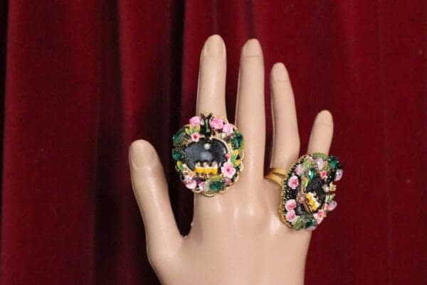 SOLD! 4971 Genuine Solar Quartz Enamel Swallows Massive Cocktail Adjustable Ring - Image 6