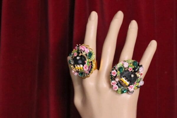 SOLD! 4971 Genuine Solar Quartz Enamel Swallows Massive Cocktail Adjustable Ring - Image 7