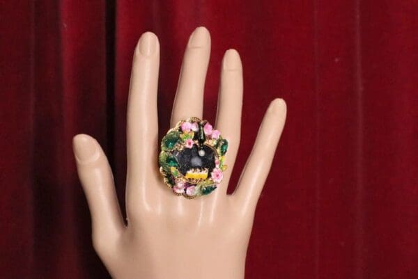 SOLD! 4971 Genuine Solar Quartz Enamel Swallows Massive Cocktail Adjustable Ring - Image 8