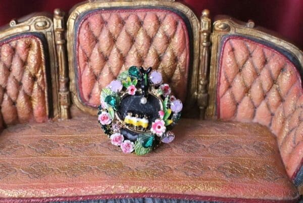 SOLD! 4972 Genuine Solar Quartz Enamel Swallows Massive Cocktail Adjustable Ring - Image 5