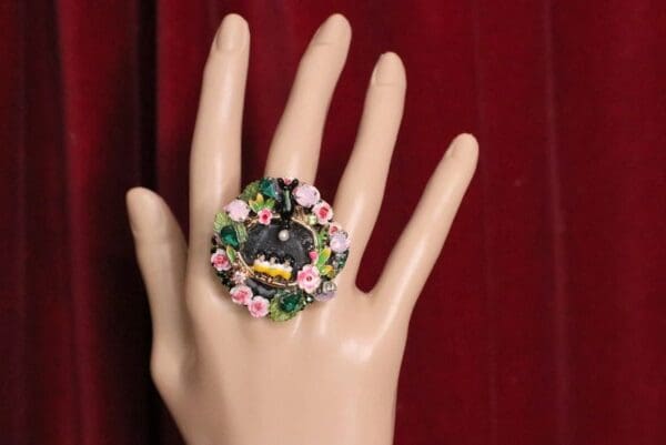 SOLD! 4972 Genuine Solar Quartz Enamel Swallows Massive Cocktail Adjustable Ring - Image 7