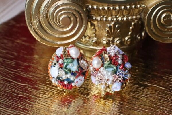 SOLD! 4976 Genuine Solar Quartz Enamel Mermaid Coral Reef Massive Cocktail Adjustable Ring - Image 6