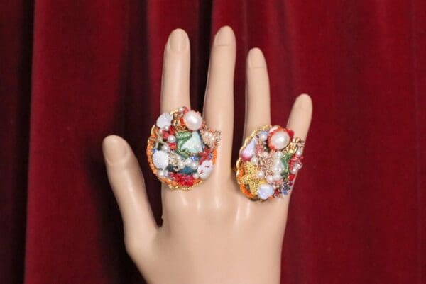 SOLD! 4976 Genuine Solar Quartz Enamel Mermaid Coral Reef Massive Cocktail Adjustable Ring - Image 8