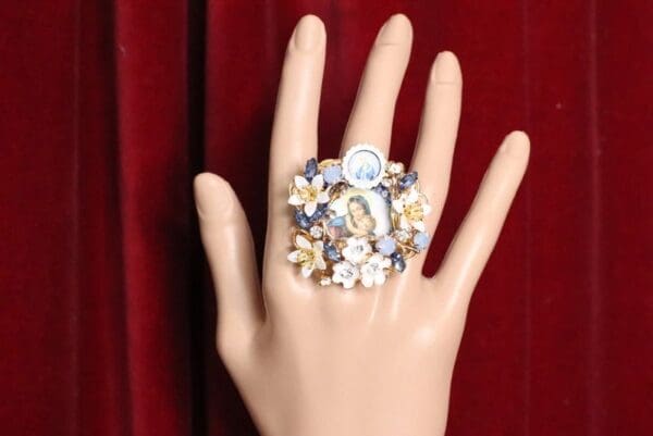 SOLD! 4979 Madonna Virgin Mary Flower Blossom Massive Cocktail Adjustable Ring - Image 4