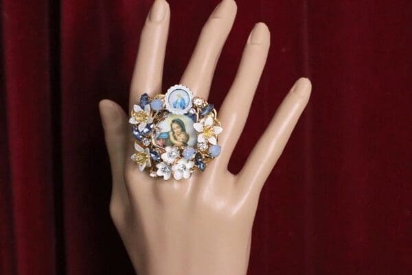 SOLD! 4979 Madonna Virgin Mary Flower Blossom Massive Cocktail Adjustable Ring - Image 5