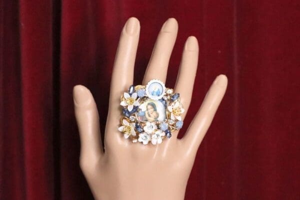 SOLD! 4979 Madonna Virgin Mary Flower Blossom Massive Cocktail Adjustable Ring - Image 6