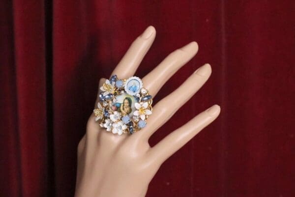 SOLD! 4979 Madonna Virgin Mary Flower Blossom Massive Cocktail Adjustable Ring - Image 8