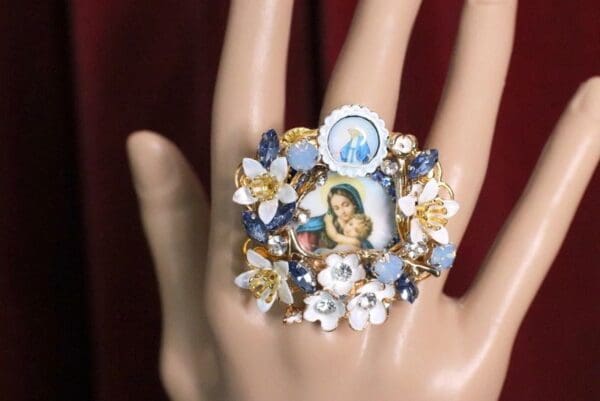SOLD! 4979 Madonna Virgin Mary Flower Blossom Massive Cocktail Adjustable Ring