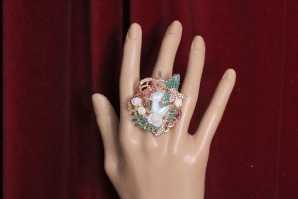 SOLD! 4980 Genuine Caribbean Larimar Crystal Birds Massive Cocktail Adjustable Ring - Image 5