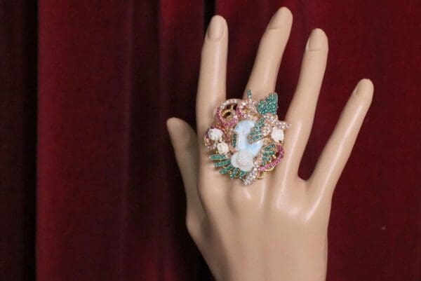 SOLD! 4980 Genuine Caribbean Larimar Crystal Birds Massive Cocktail Adjustable Ring - Image 6