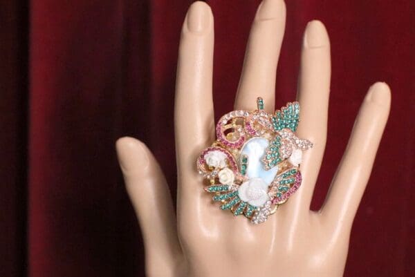 SOLD! 4980 Genuine Caribbean Larimar Crystal Birds Massive Cocktail Adjustable Ring - Image 7