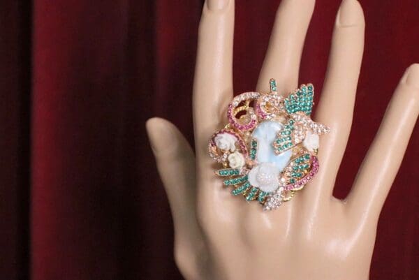 SOLD! 4980 Genuine Caribbean Larimar Crystal Birds Massive Cocktail Adjustable Ring - Image 8