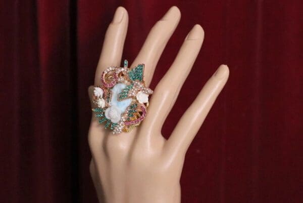 SOLD! 4980 Genuine Caribbean Larimar Crystal Birds Massive Cocktail Adjustable Ring - Image 3