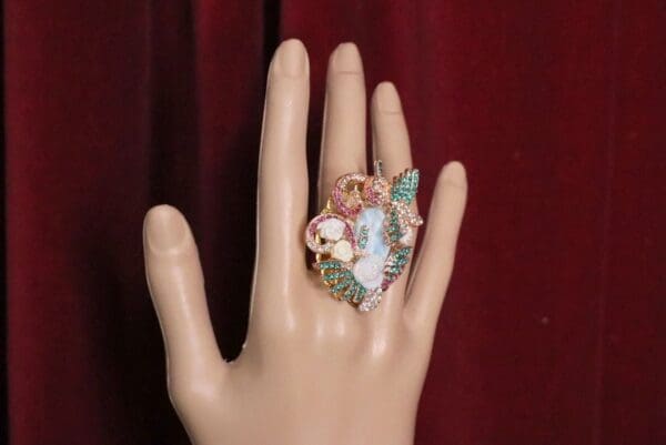 SOLD! 4980 Genuine Caribbean Larimar Crystal Birds Massive Cocktail Adjustable Ring - Image 9