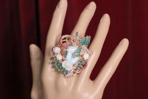 SOLD! 4980 Genuine Caribbean Larimar Crystal Birds Massive Cocktail Adjustable Ring - Image 2