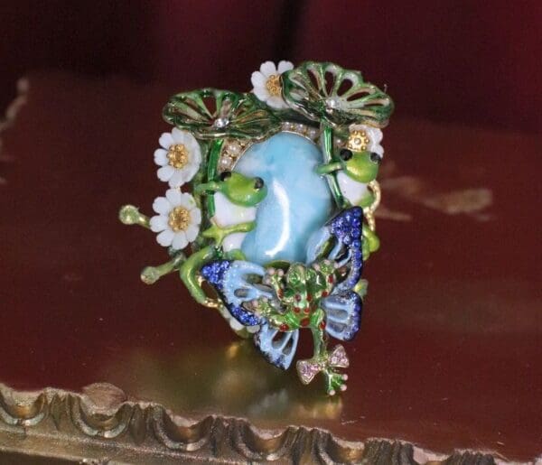 SOLD! 4986 Genuine Huge Caribbean Larimar Froggs Massive Cocktail Adjustable Ring - Image 2