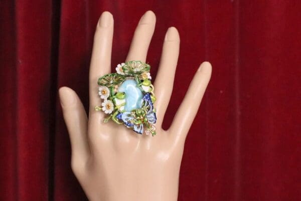 SOLD! 4986 Genuine Huge Caribbean Larimar Froggs Massive Cocktail Adjustable Ring - Image 3