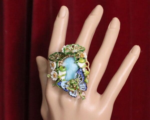SOLD! 4986 Genuine Huge Caribbean Larimar Froggs Massive Cocktail Adjustable Ring - Image 4