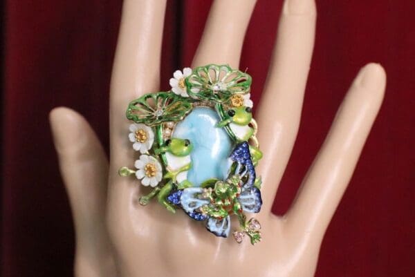 SOLD! 4986 Genuine Huge Caribbean Larimar Froggs Massive Cocktail Adjustable Ring