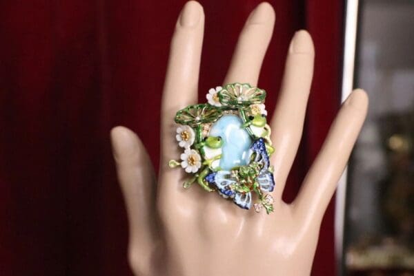 SOLD! 4986 Genuine Huge Caribbean Larimar Froggs Massive Cocktail Adjustable Ring - Image 5