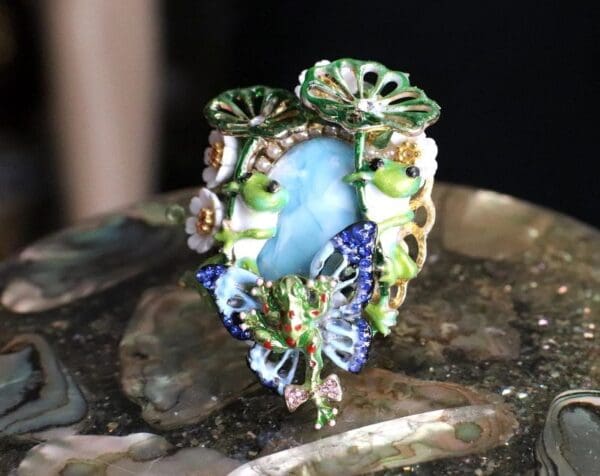 SOLD! 4986 Genuine Huge Caribbean Larimar Froggs Massive Cocktail Adjustable Ring - Image 8