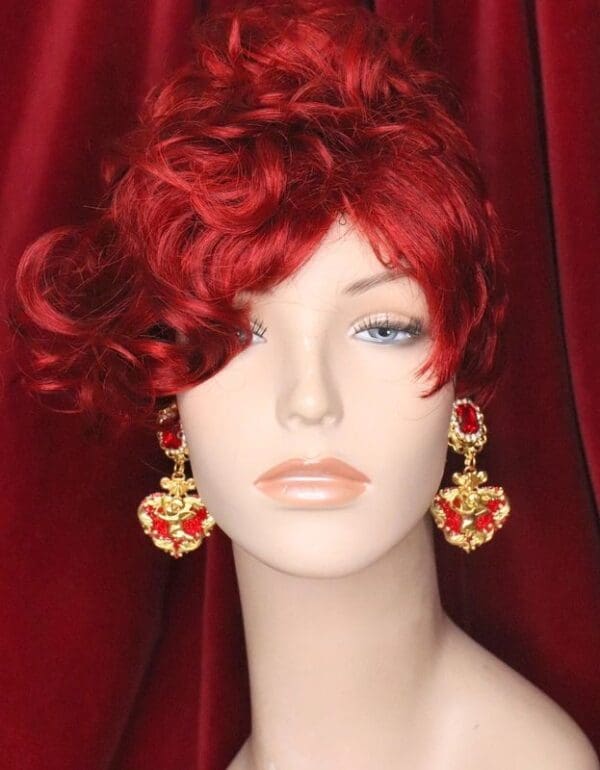 SOLD! 4987 Baroque Red Heart Gold Cherub Studs Earrings - Image 6