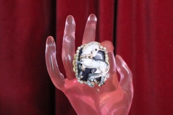 SOLD! 4994 Genuine Huge Black Onyx Unicorn Cocktail Adjustable Ring - Image 3