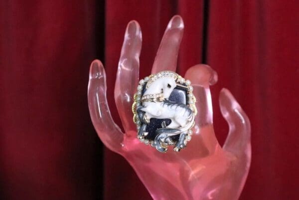 SOLD! 4994 Genuine Huge Black Onyx Unicorn Cocktail Adjustable Ring - Image 4