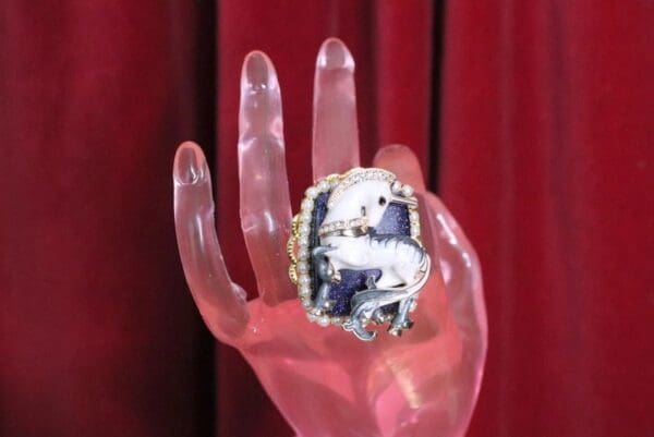 SOLD! 4994 Genuine Huge Black Onyx Unicorn Cocktail Adjustable Ring - Image 5