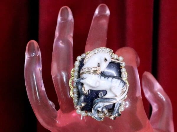 SOLD! 4994 Genuine Huge Black Onyx Unicorn Cocktail Adjustable Ring - Image 7