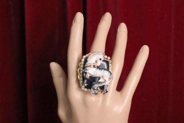 SOLD! 4994 Genuine Huge Black Onyx Unicorn Cocktail Adjustable Ring - Image 8
