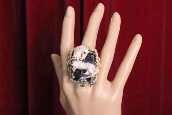 SOLD! 4994 Genuine Huge Black Onyx Unicorn Cocktail Adjustable Ring - Image 9