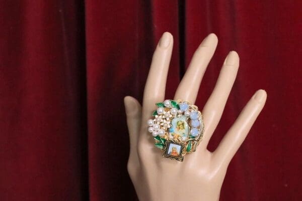 SOLD! 4998 Genuine Huge Black Onyx Cherub Pearl Cocktail Adjustable Ring - Image 7
