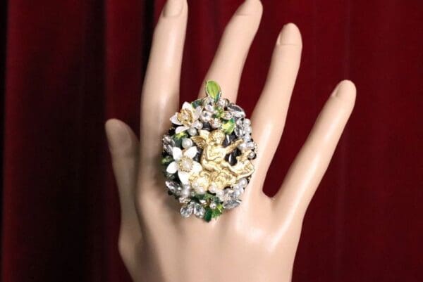 SOLD! 4998 Genuine Huge Black Onyx Cherub Pearl Cocktail Adjustable Ring - Image 8