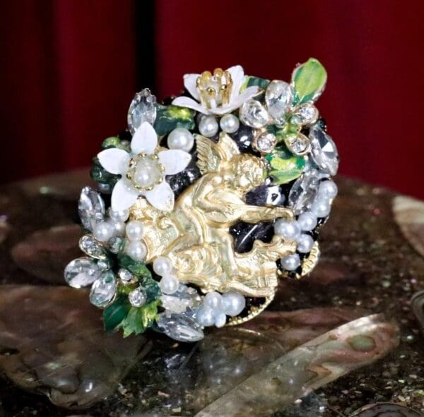 SOLD! 4998 Genuine Huge Black Onyx Cherub Pearl Cocktail Adjustable Ring - Image 4