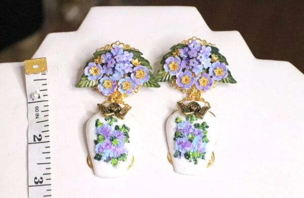 SOLD! 5013 Baroque Hydrangea Vase Cherub Studs - Image 2