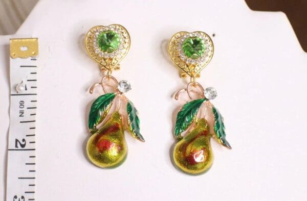 SOLD! 5033 Baroque Enamel Pear Fruit Earrings Studs - Image 6