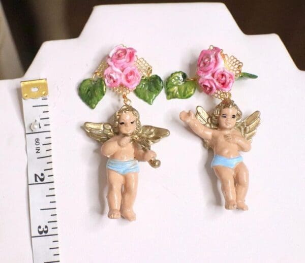 SOLD! 5034 Baroque Musical Small Cherubs Stunning Earrings Studs - Image 6