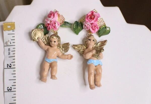 SOLD! 5035 Baroque Musical Small Cherubs Harp Stunning Earrings Studs - Image 5