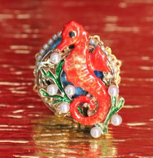 SOLD! 5037 Genuine Huge Solar Quartz Sea Horse Cocktail Adjustable Ring - Image 2