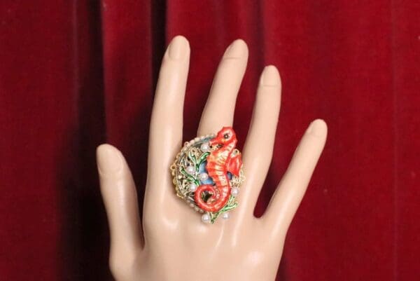 SOLD! 5037 Genuine Huge Solar Quartz Sea Horse Cocktail Adjustable Ring - Image 3