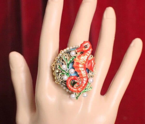 SOLD! 5037 Genuine Huge Solar Quartz Sea Horse Cocktail Adjustable Ring - Image 4
