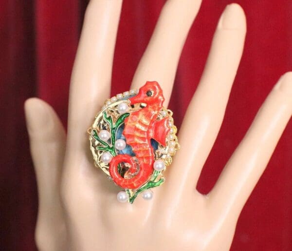 SOLD! 5037 Genuine Huge Solar Quartz Sea Horse Cocktail Adjustable Ring - Image 5