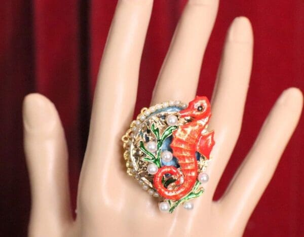 SOLD! 5037 Genuine Huge Solar Quartz Sea Horse Cocktail Adjustable Ring - Image 6